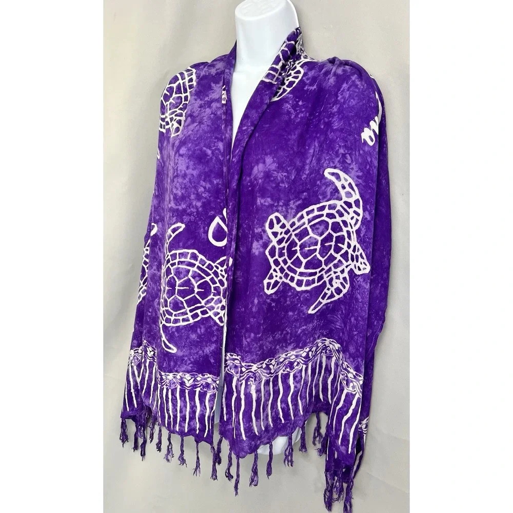 Vintage Made In Hawaii Scarf‎ Turtles Print Purple 68